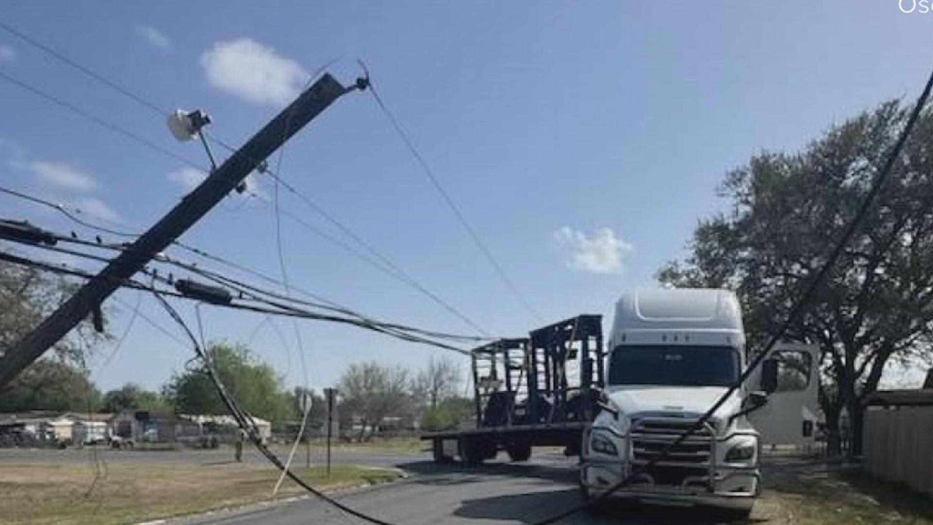 The accident involved a commercial vehicle that snagged a low-hanging power line, knocking down both the pole and the line in Taft.