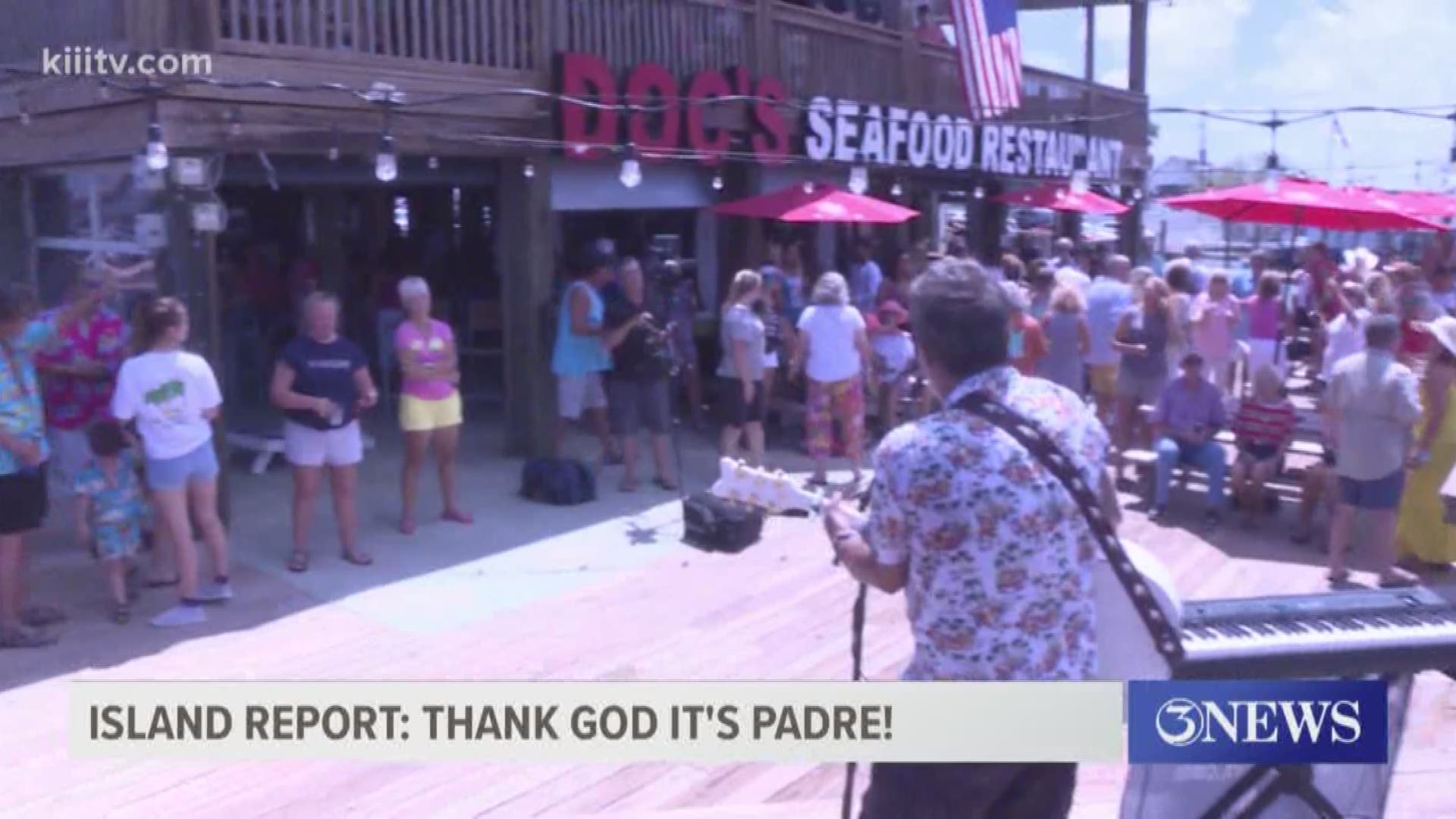 A group of Islanders got together Saturday to help fellow Islander Stevie Start shoot a video for his song 'Thank God It's Padre.'