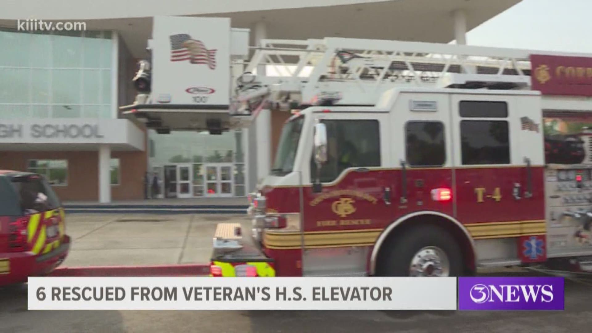 The Corpus Christi Fire Department was called to Veterans Memorial High School Tuesday morning after an elevator got stuck with six people inside.