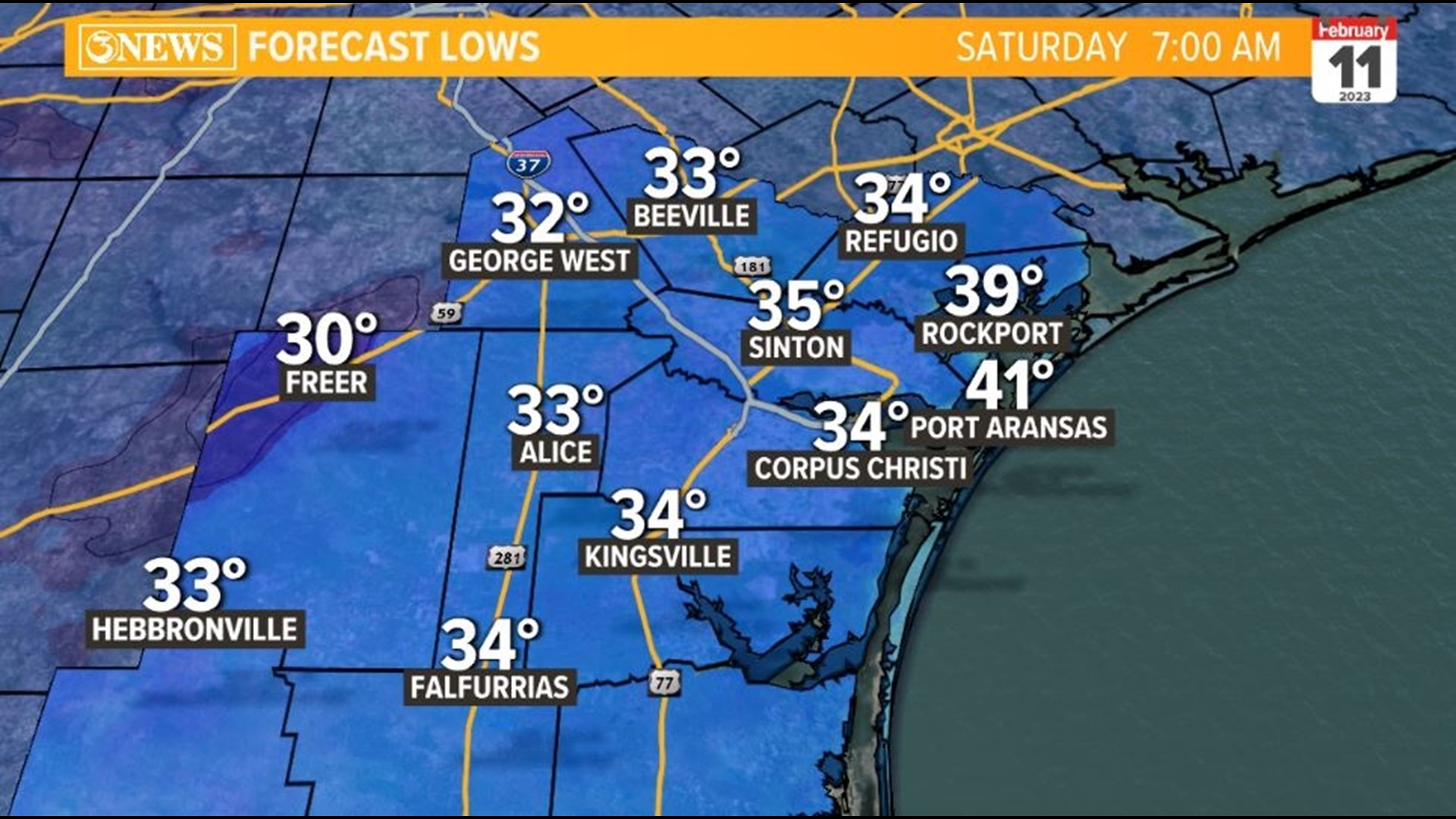 Near freezing temperatures possible Saturday in Coastal Bend