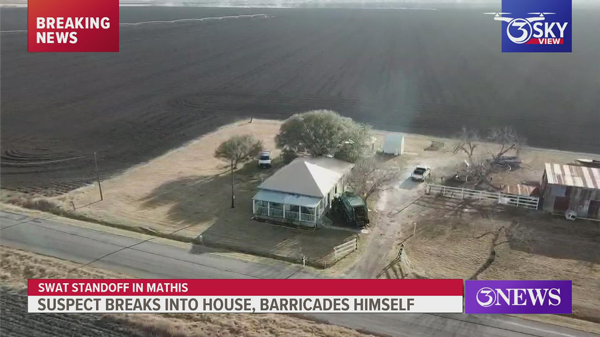 Law officials were called to a home in Mathis, Texas Monday.