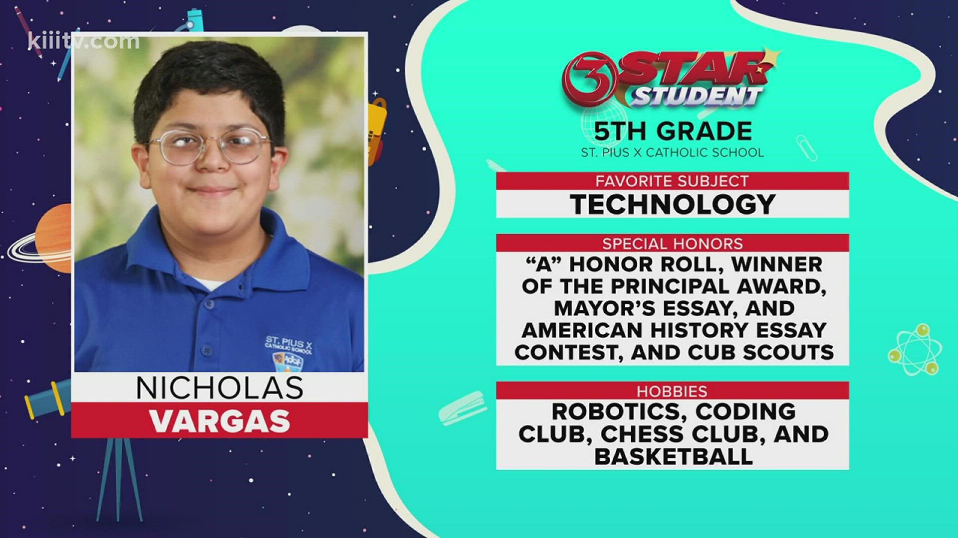 Nicholas Vargas is 5th grader at St. Pius Catholic School!