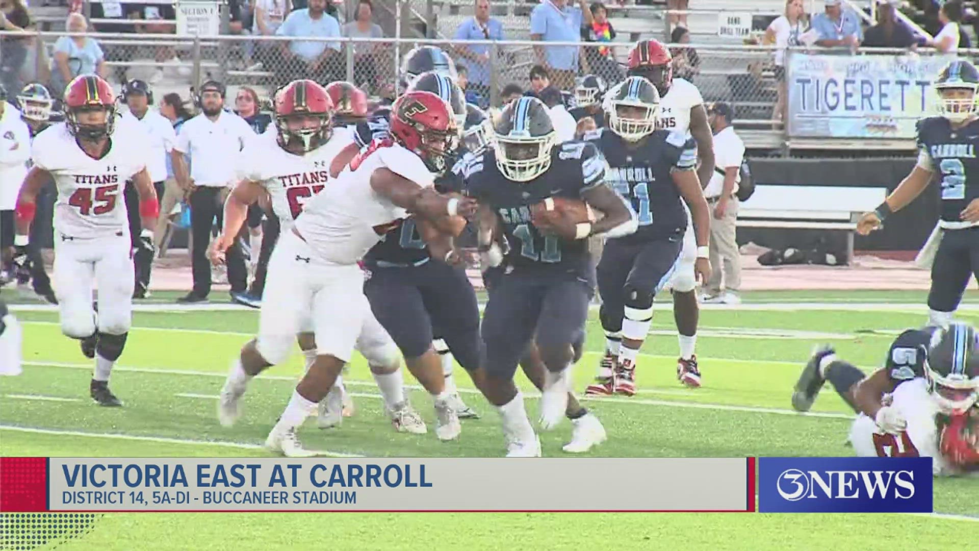 Carroll falls big to Victoria East; Flour Bluff rolls Rockport-Fulton; Refugio blanks Bloomington; George West drops district opener to Santa Rosa