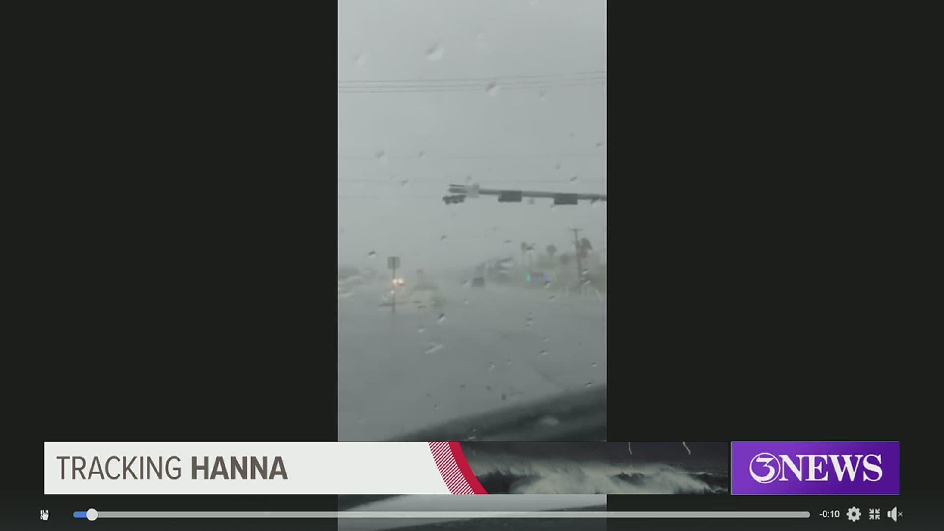 Video captured a close call with a traffic signal as Hurricane Hanna began to blow in.