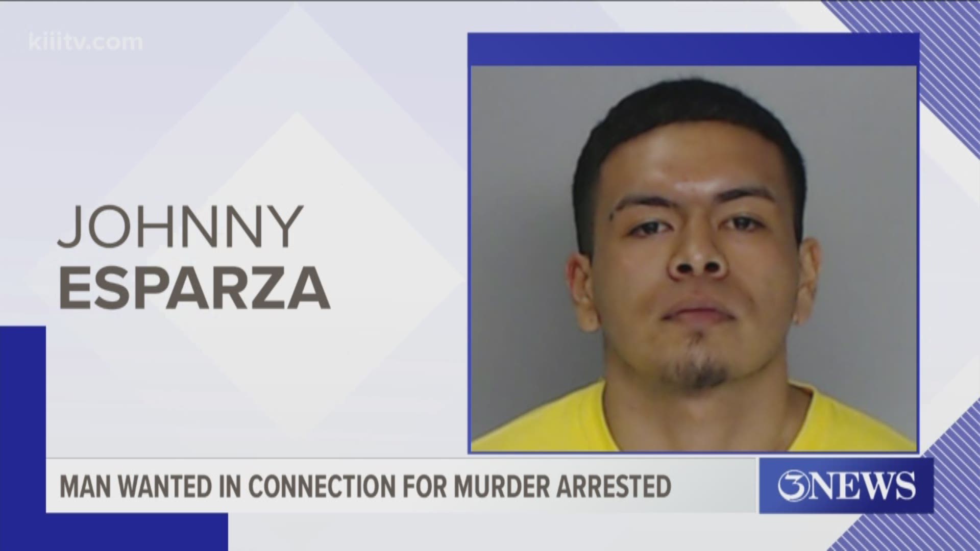 Johnny Esparza has been on the run from the law since he was indicted in June for the murder of 20-year old Parris Tipton. Esparza was captured in Corpus Christi.
