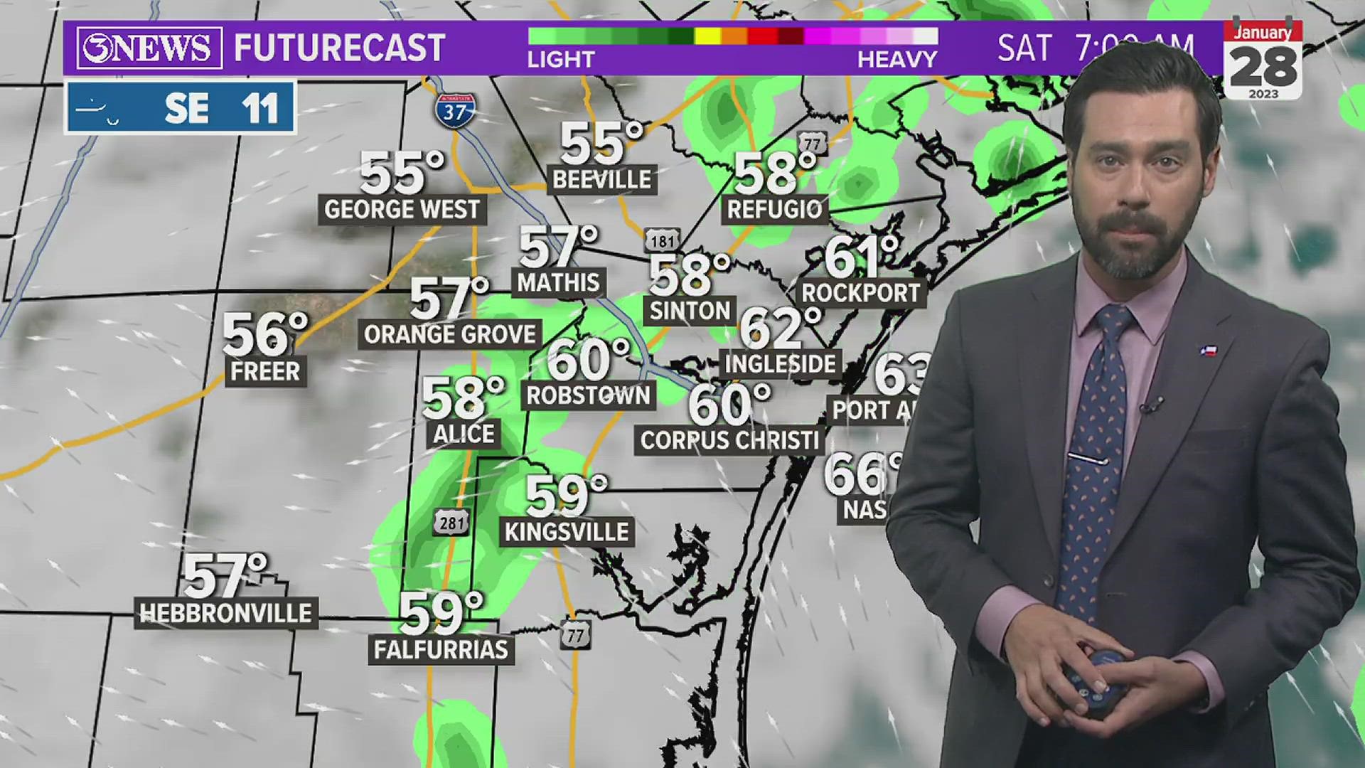 Patchy rain and milder for Saturday. We'll make a run at 80 on Sunday. Forecast becomes unsettled/murky into next week.