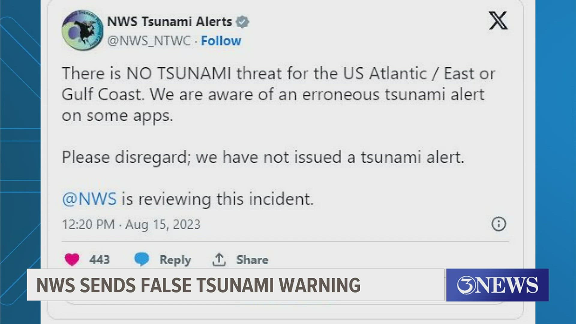 The National Weather Service Tsunami Alert Center said they are investigating why an alert went to residents through some weather apps.