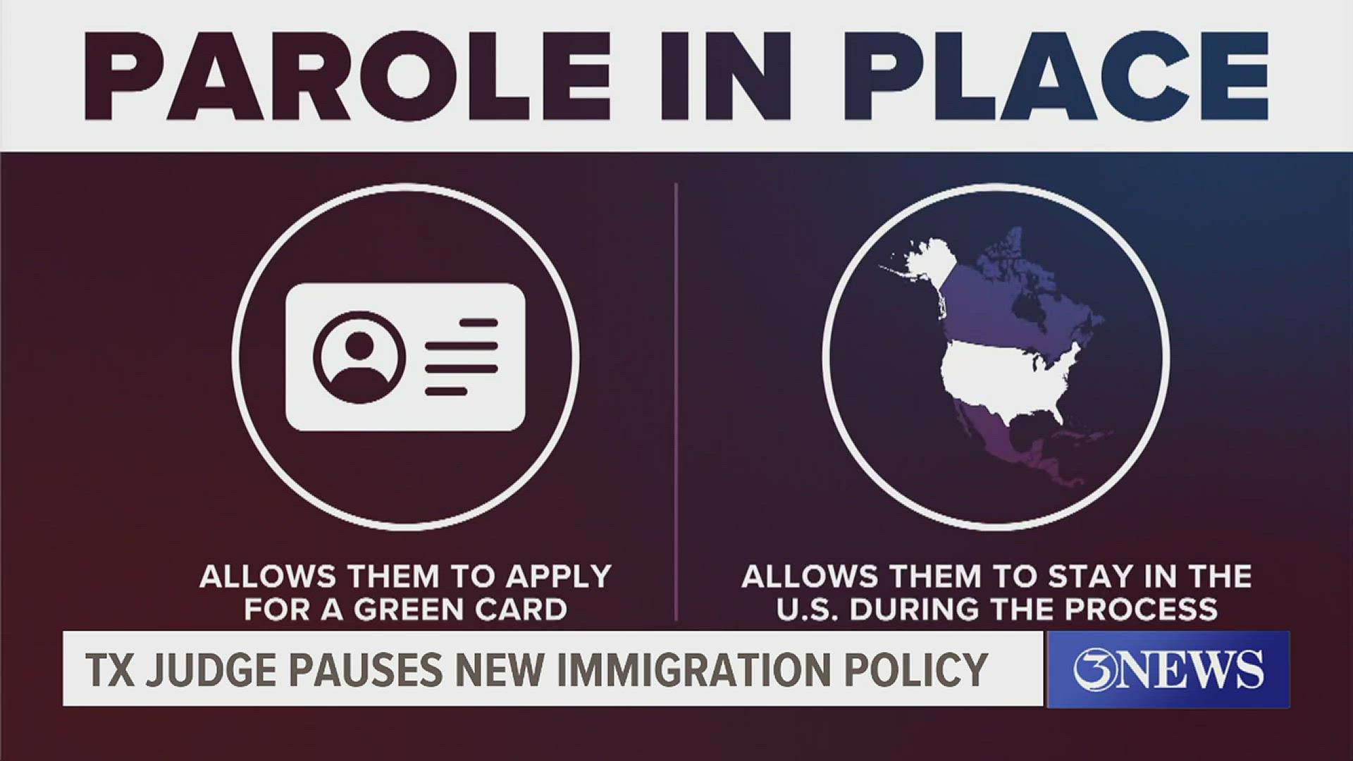 A federal judge in Texas has temporarily paused a new immigration program that would create a path to citizenship for some spouses.