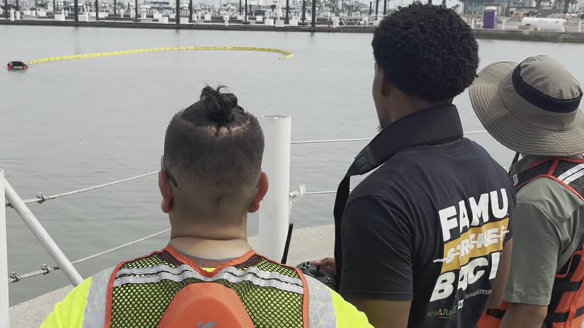 Students conduct demonstration of their drone's capabilities. 