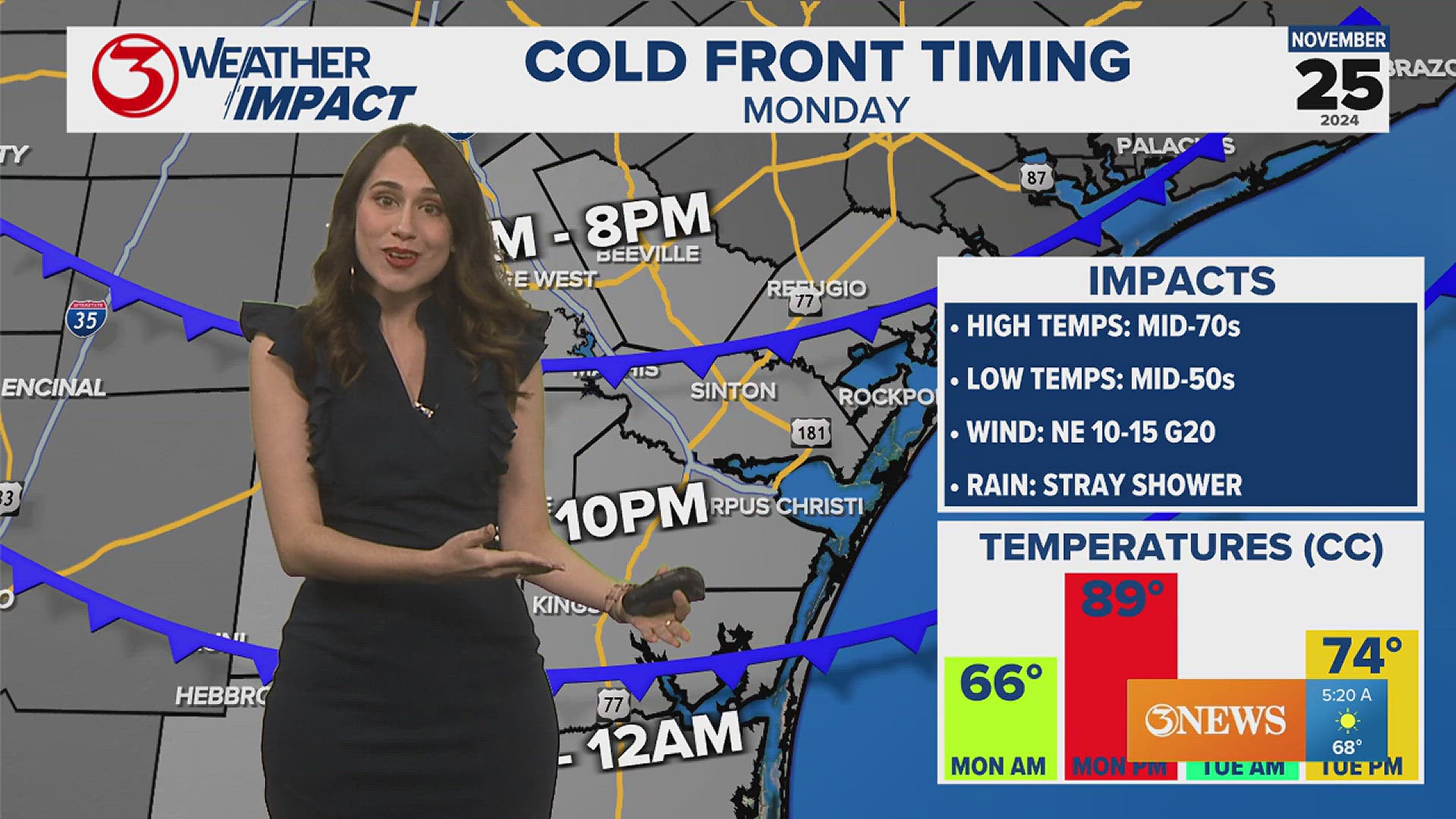 Multiple cold fronts will drop temperatures and humidity levels through the week. Rain chances remain pretty low.