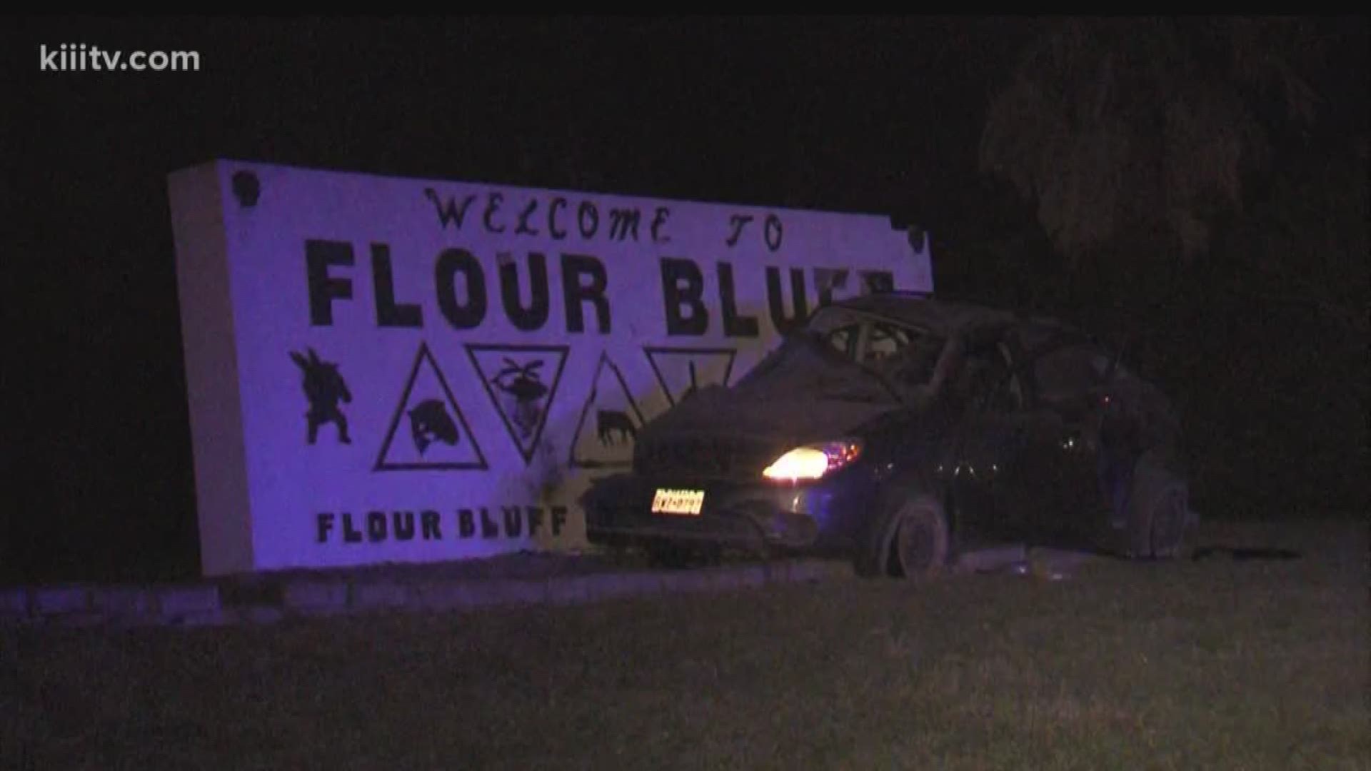 Just after 5:30 a.m. officers responded to an accident just off the Flour Bluff exit, when a man lost control of his car and hit the welcome sign. 