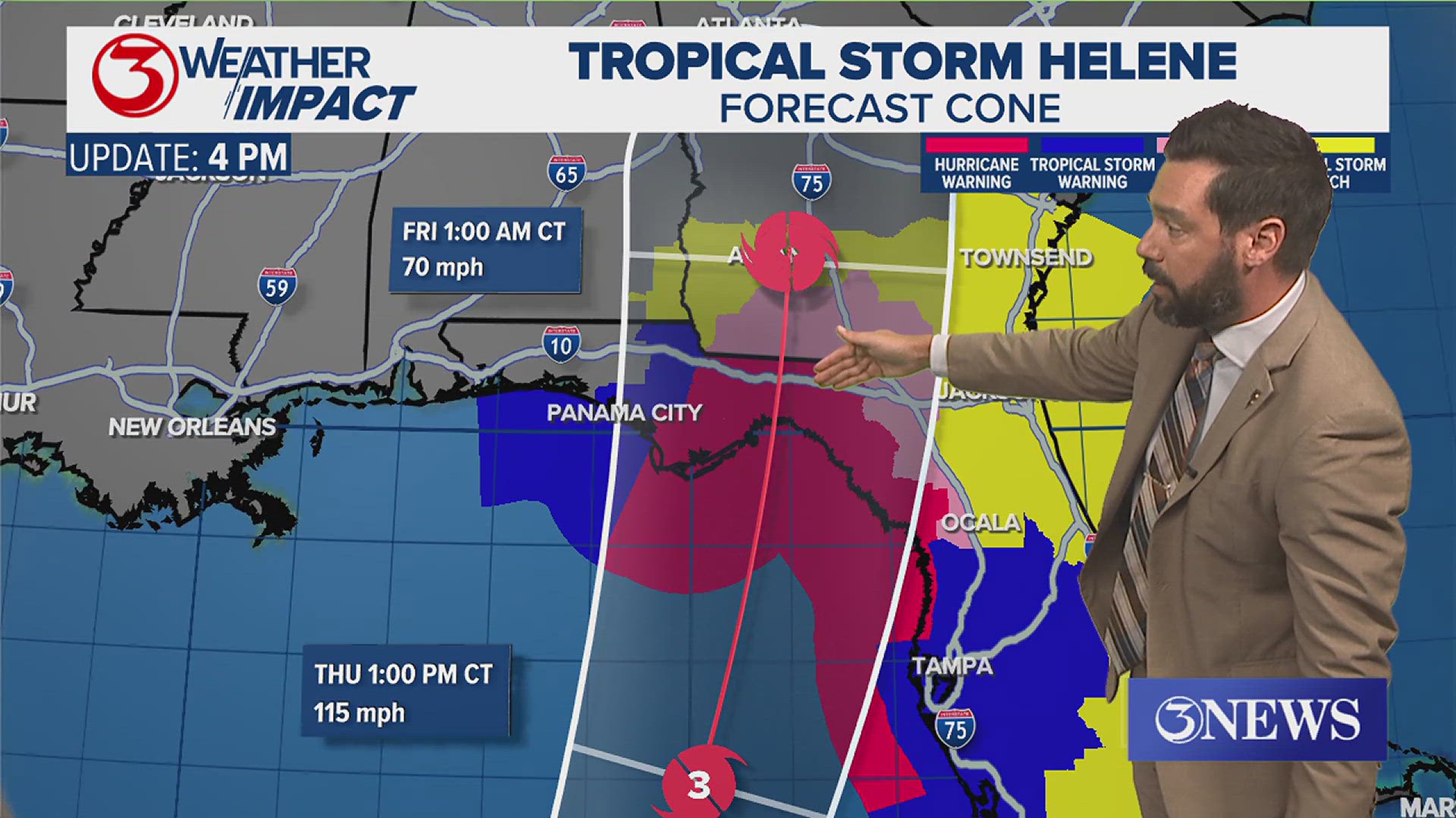 Helene is forecast to become a powerful category 3 hurricane prior to landfall Thursday in Florida. Only minor coastal impacts for the Coastal Bend.