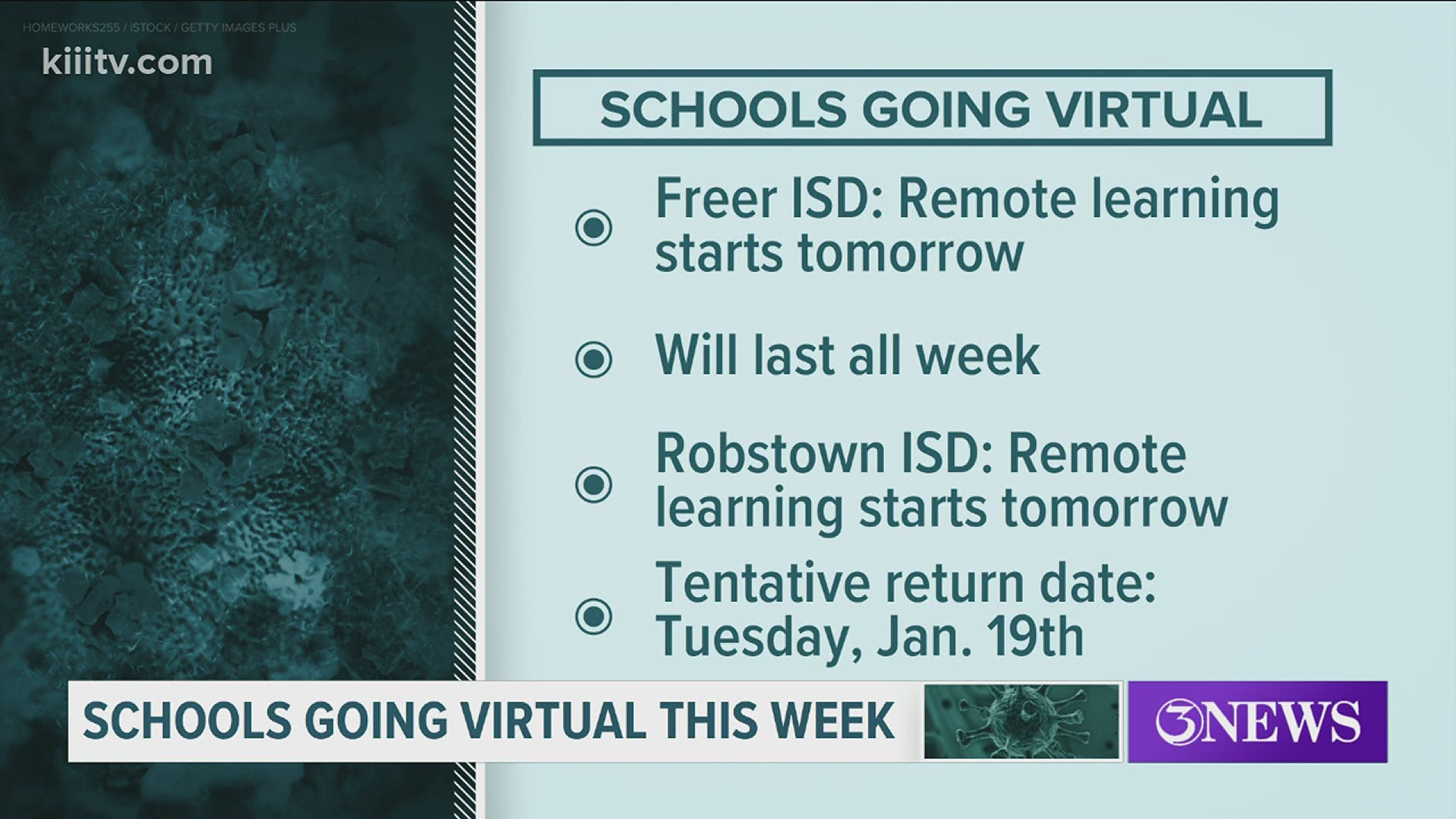 The district had been allowing face-to-face instruction but made the decision to go virtual for the rest of this week to keep holiday COVID-19 cases from growing.