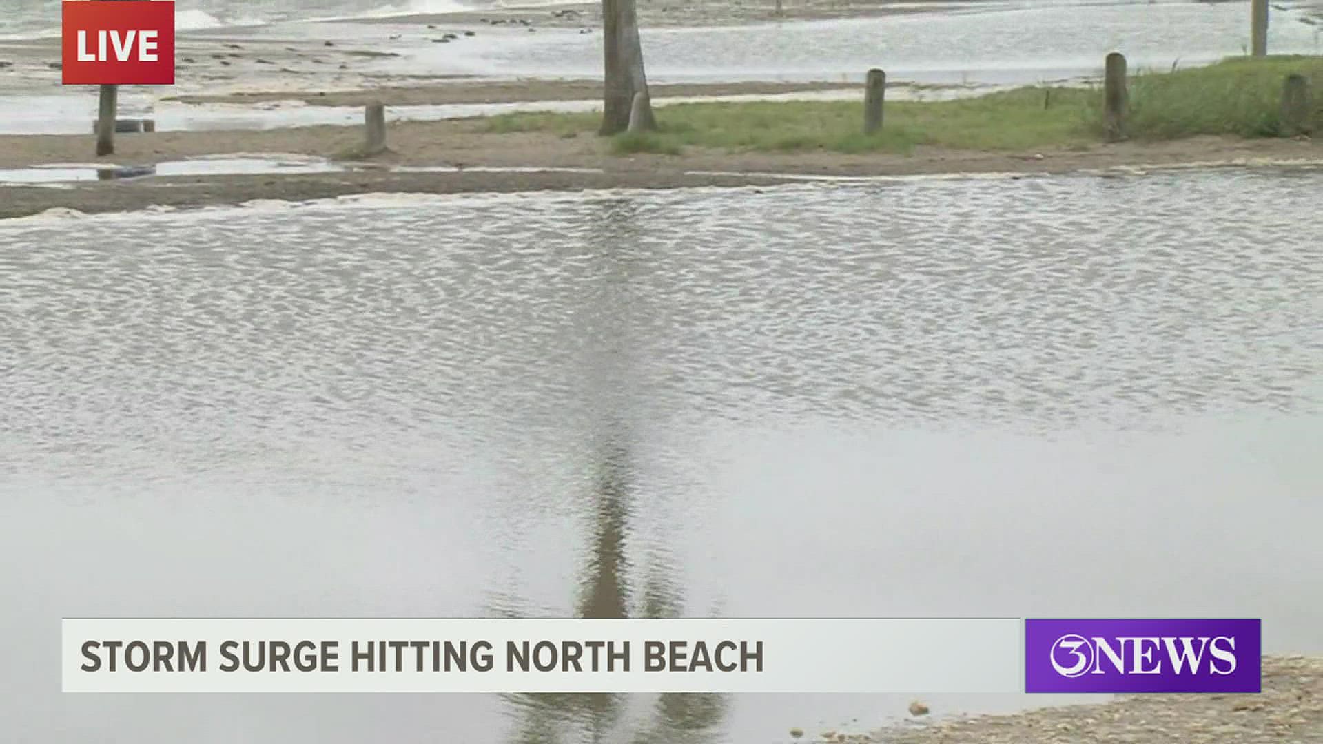 Some areas on North Beach have been barricaded off due to flooding.