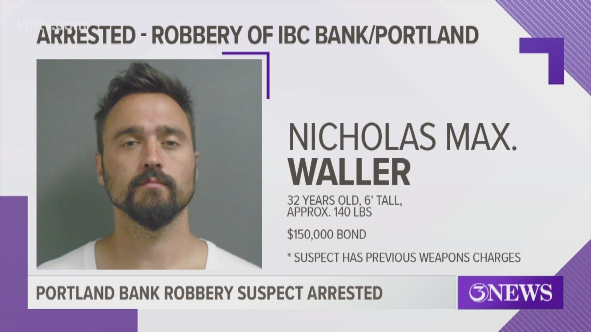 A 32-year-old man has been arrested in connection to a recent robbery at the IBC Bank in Portland, Texas.