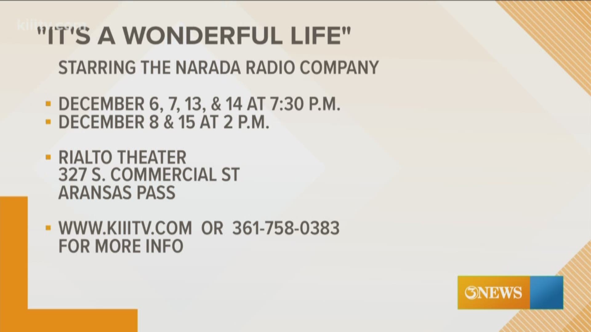 The Narada Radio Company Audio Drama stopped by the Kiii-TV3 Studios to preform 'It's A Wonderful Life.'