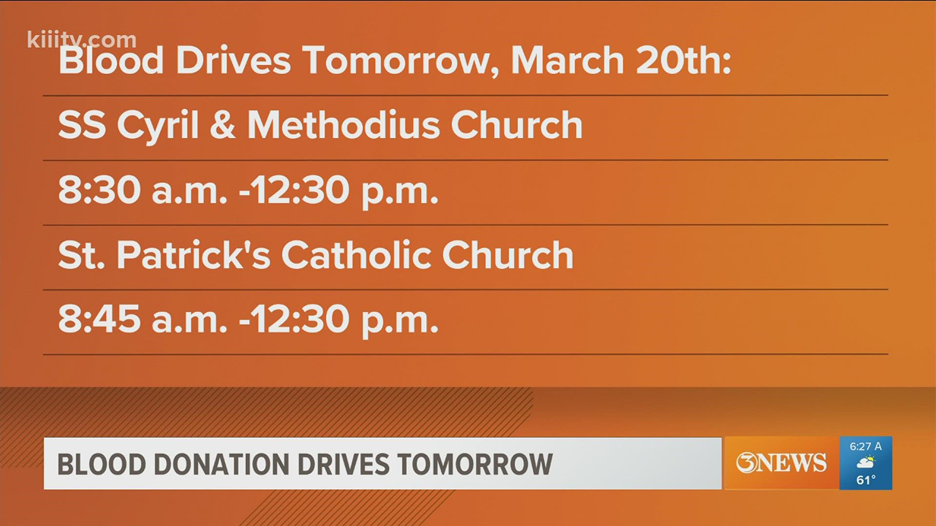 Multiple blood drives are coming to the area this Sunday in response to an increased need for blood following Spring Break.