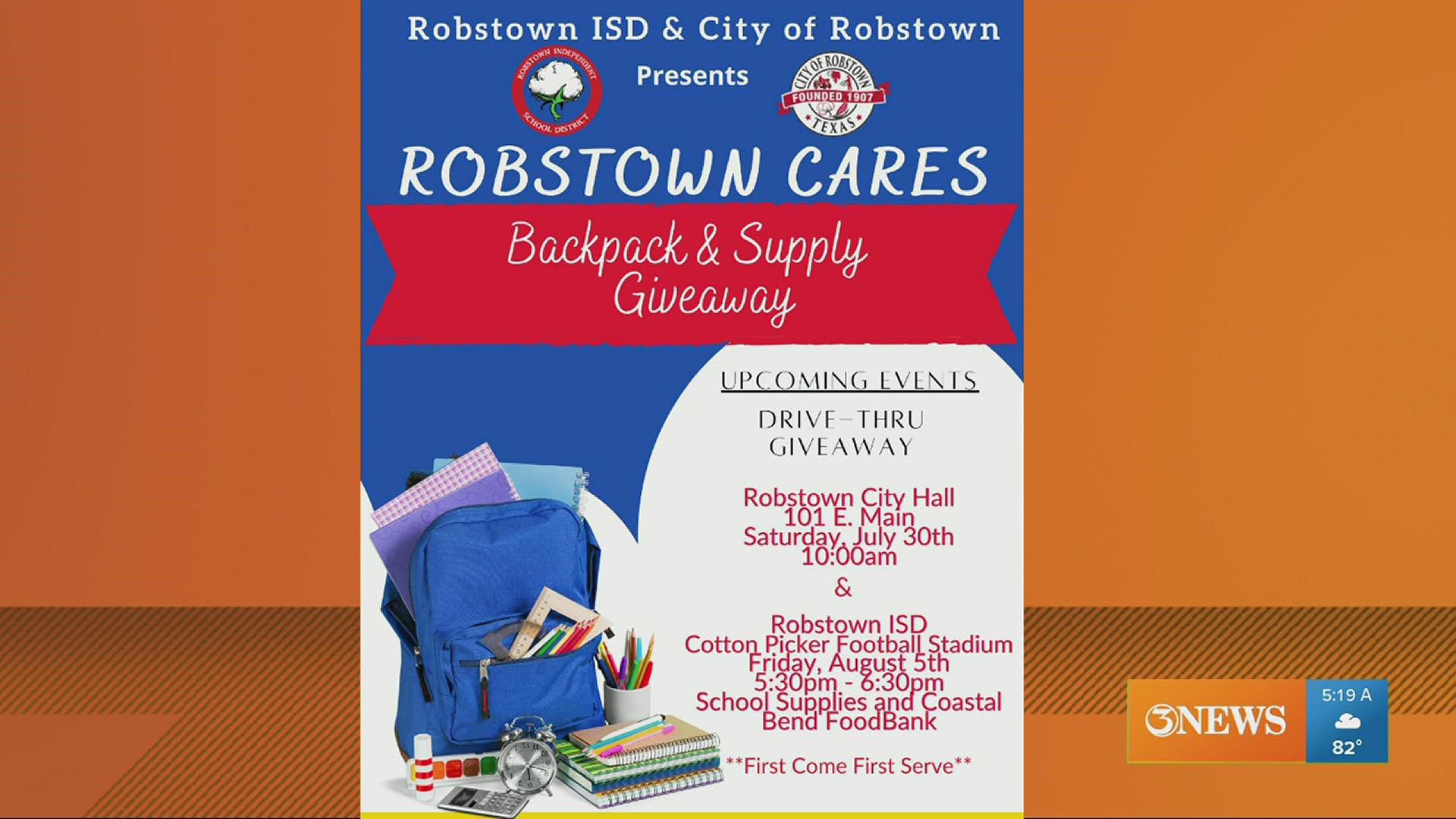 Robstown back to school supply giveaway and Flour Bluff supply drive