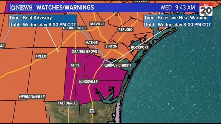 The difference in heat advisories across the Coastal Bend