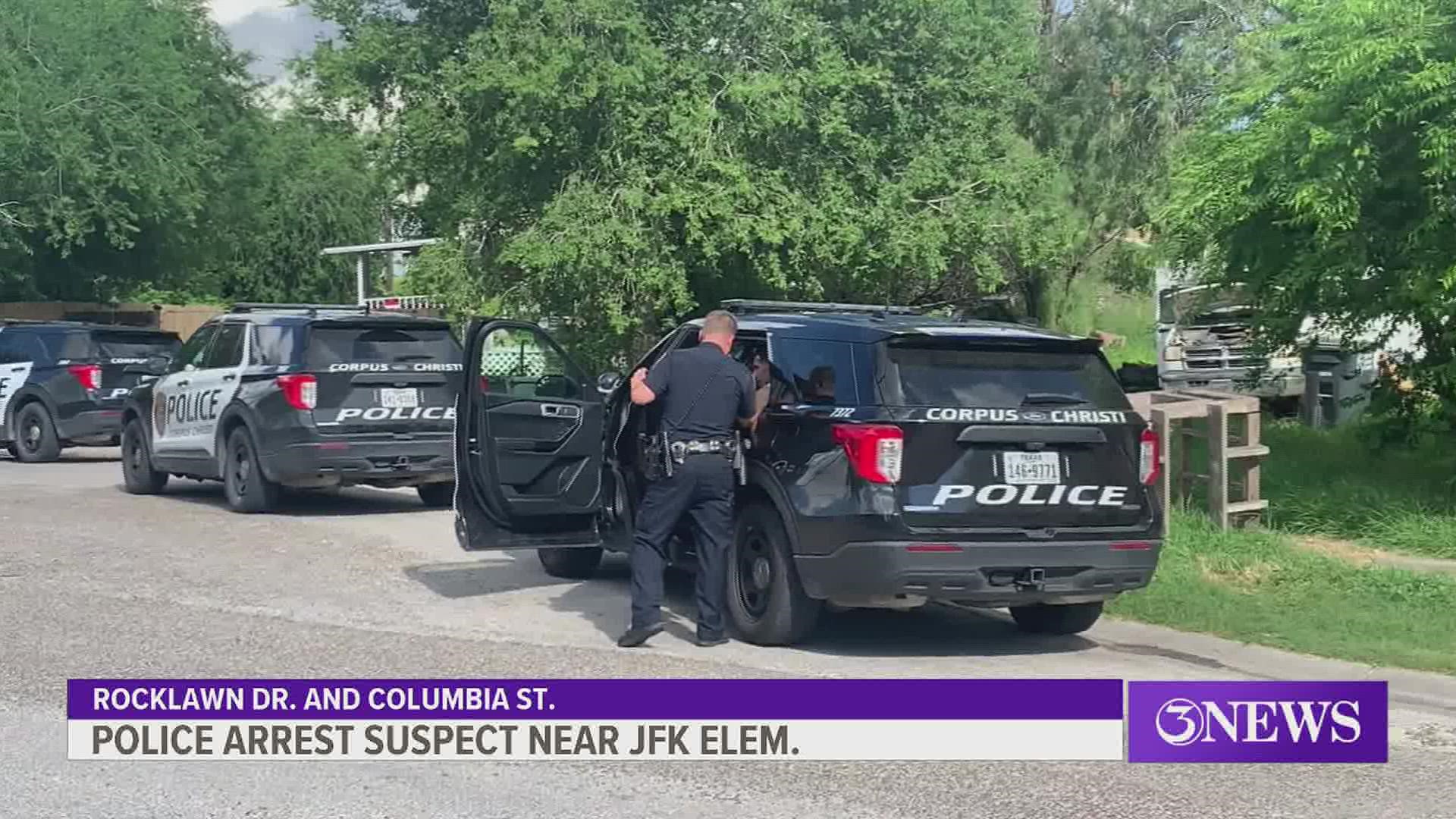 The suspect was eventually caught on Rocklawn Dr. and Columbia St., with just a fence separating him from JFK Elementary, Lt. Edward Longoria with the CCPD said.
