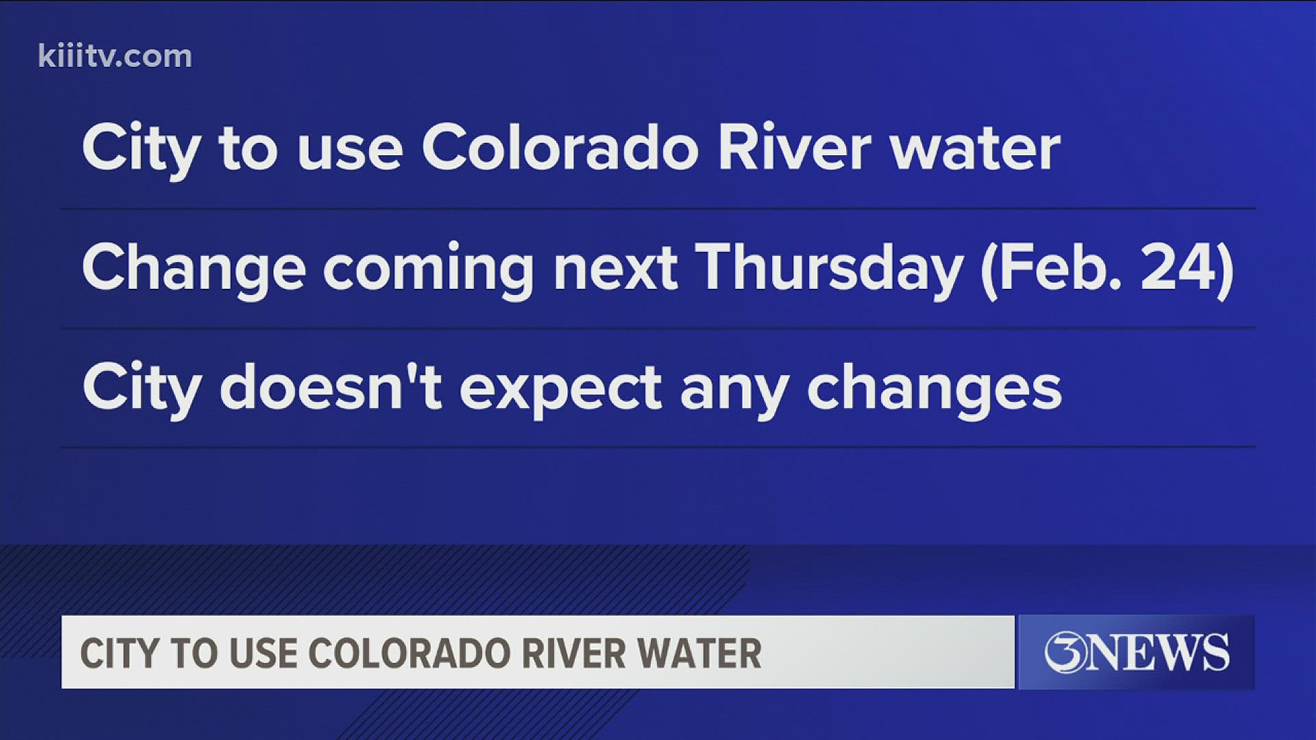 The change in water blend will commence Feb. 21, and will reach residents home by Feb. 24. The water is not expected to have any "noticeable changes".