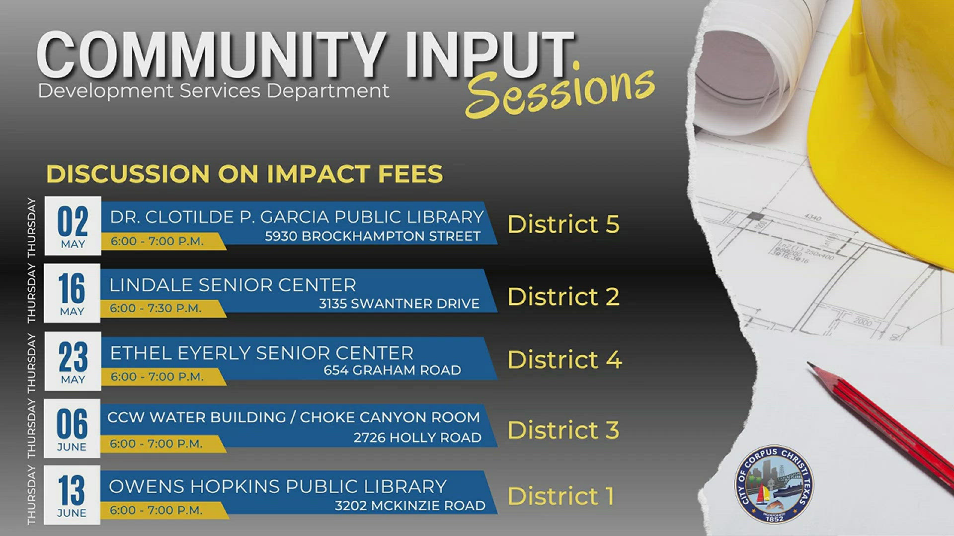 Residents will be able to ask city staff questions about how fees for roadways, water, wastewater and storm water will be put to use.