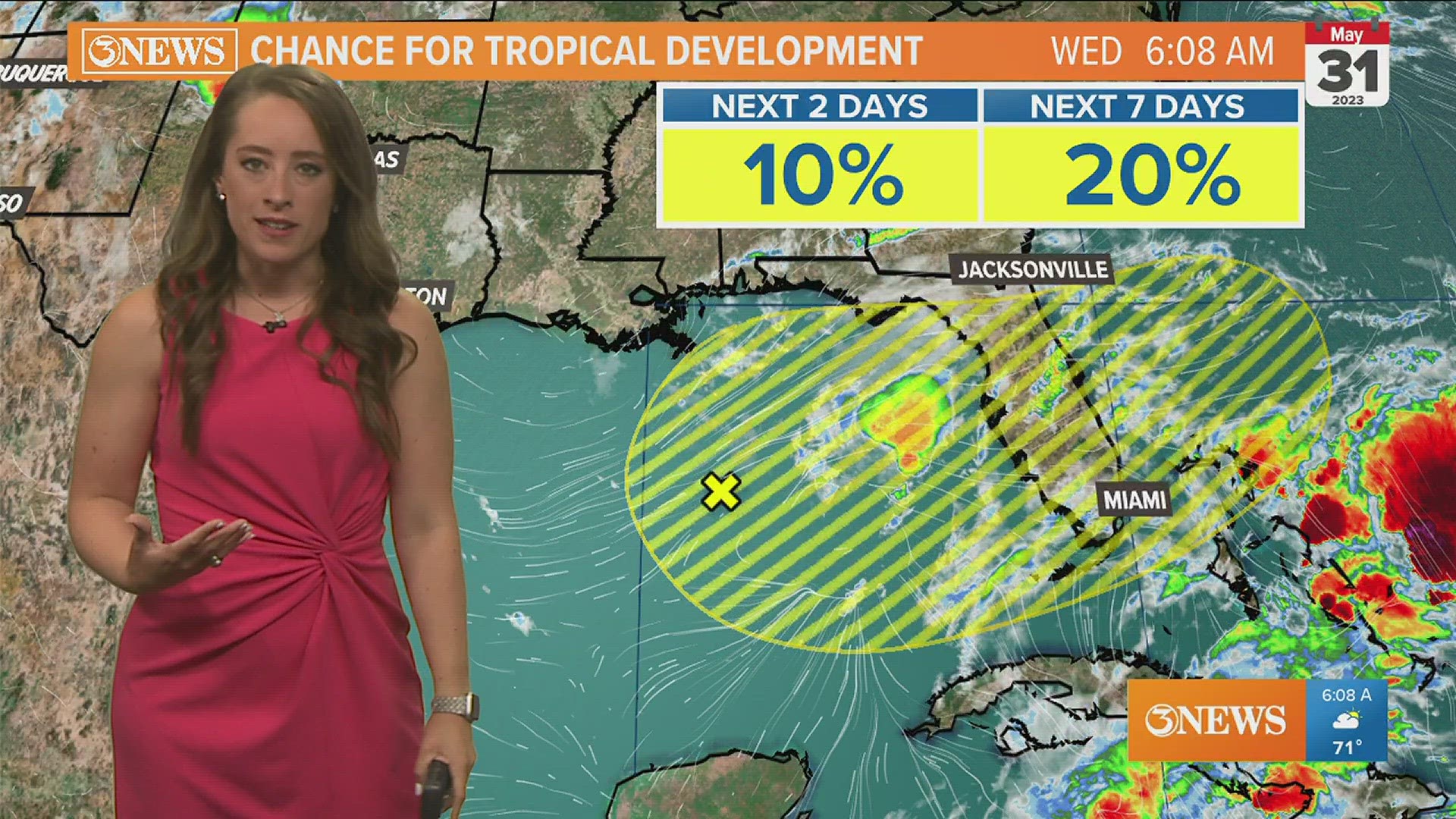 A 10-20% chance for tropical development in the eastern gulf and SW Atlantic over the next 7 days. No threats to Texas.