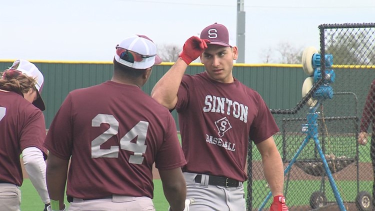 Sinton High School Pirates Fanthread™ Men's Away Pinstripe Baseball Jersey