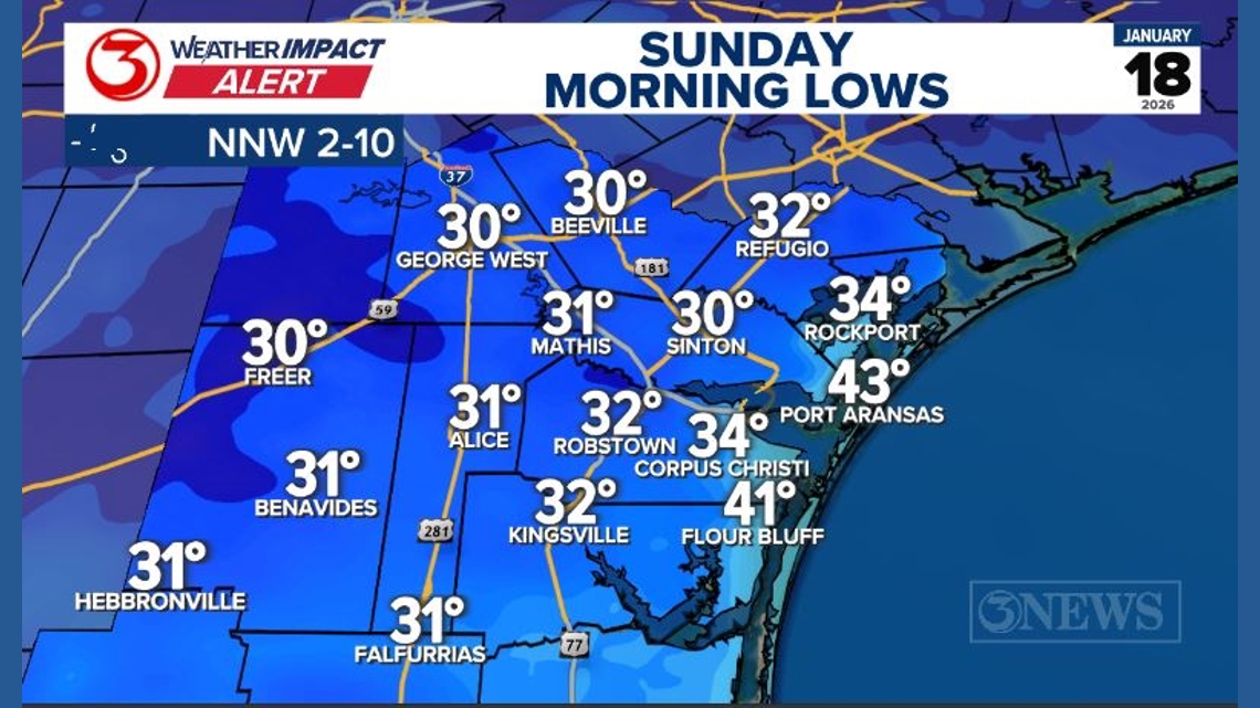 Weather Impact Alert for a light freeze Sunday morning
