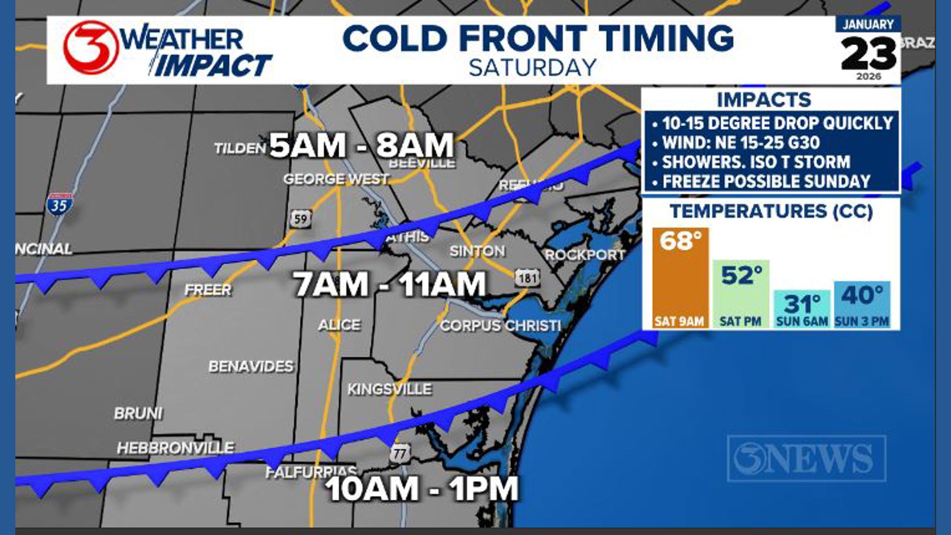 Cold Front Impact Weather Impact Alert for extreme cold and freezing rain in the Coastal ...
