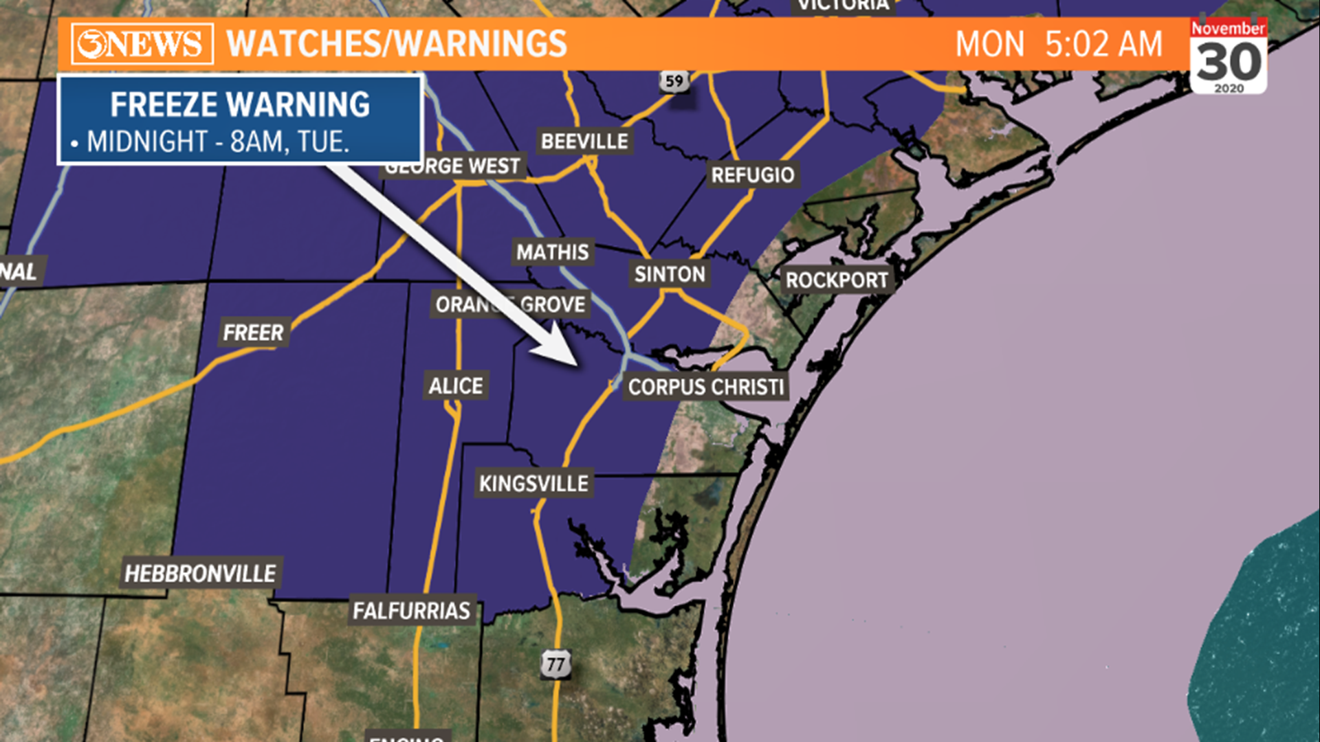 WEATHER BLOG: Light Freeze in parts of the Coastal Bend Tuesday Morning ...