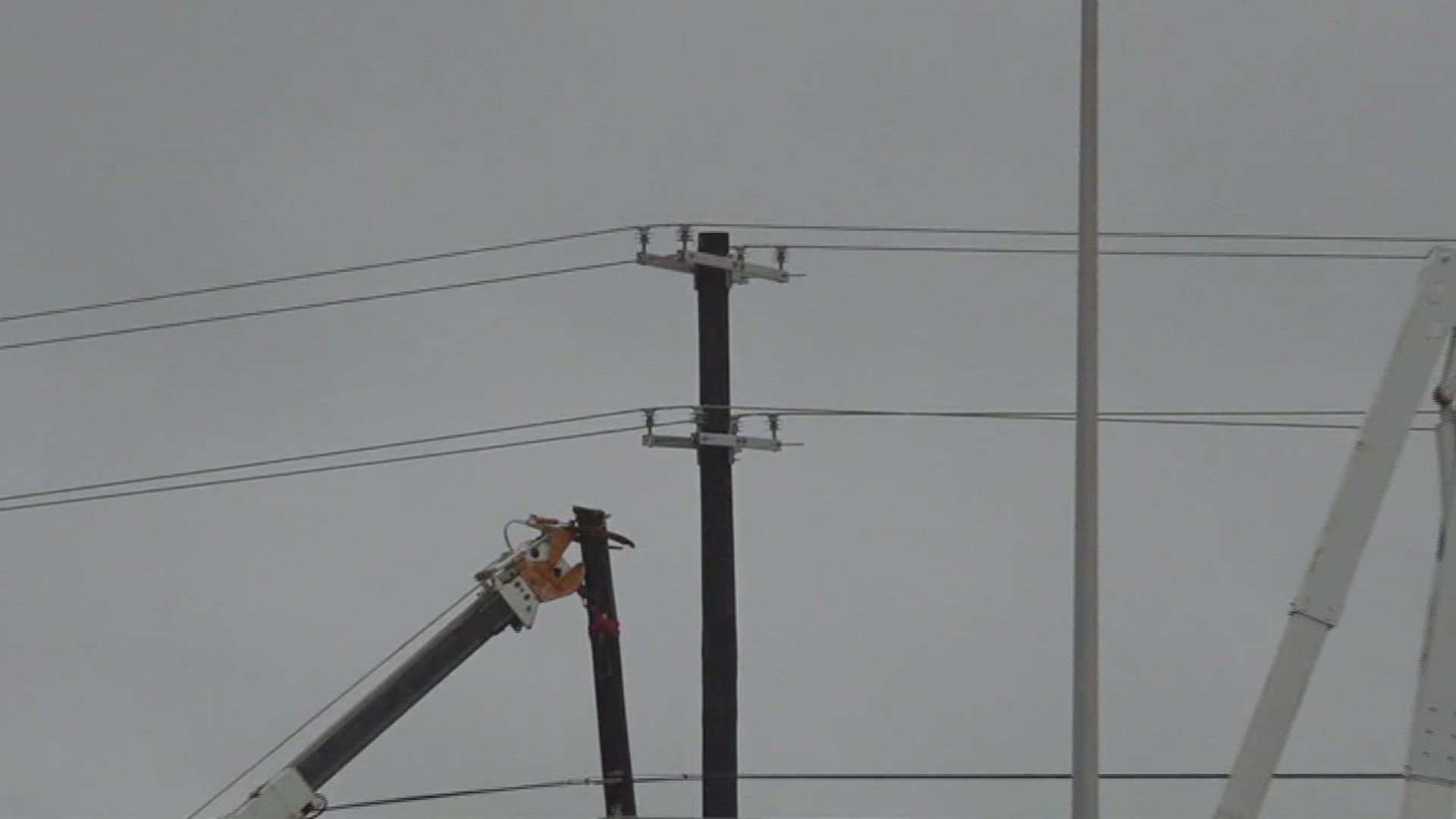 AEP-Texas and TxDOT are still addressing the broken power line leaning over the westbound side of the JFK Causeway.