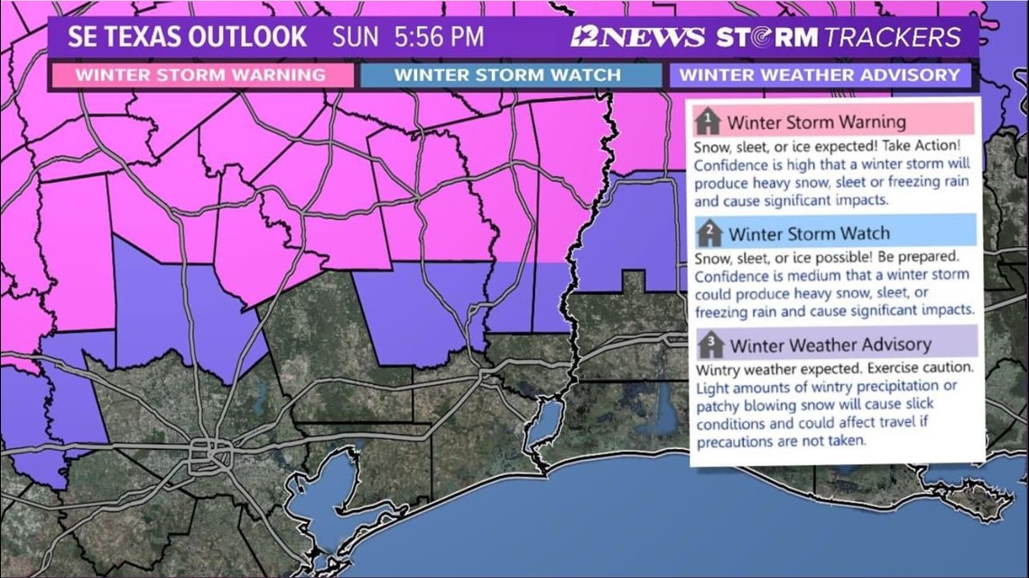 Winter storm warnings in parts of Southeast Texas