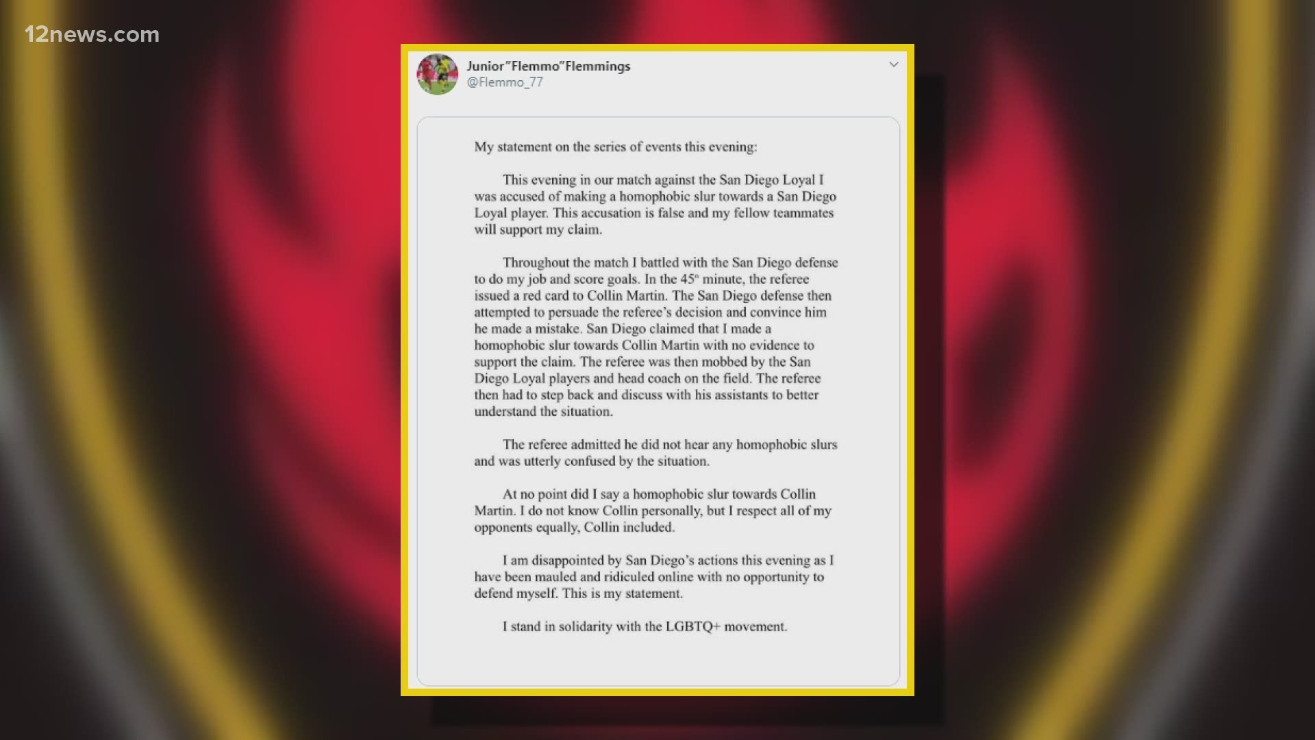 Phoenix Rising player denies homophobic slur after San Diego Loyal forfeits  game in protest