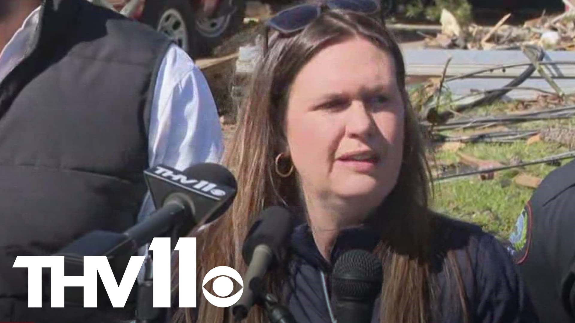 Gov. Sarah Sanders surveyed tornado damage alongside Little Rock Mayor Frank Scott Jr. and other officials.