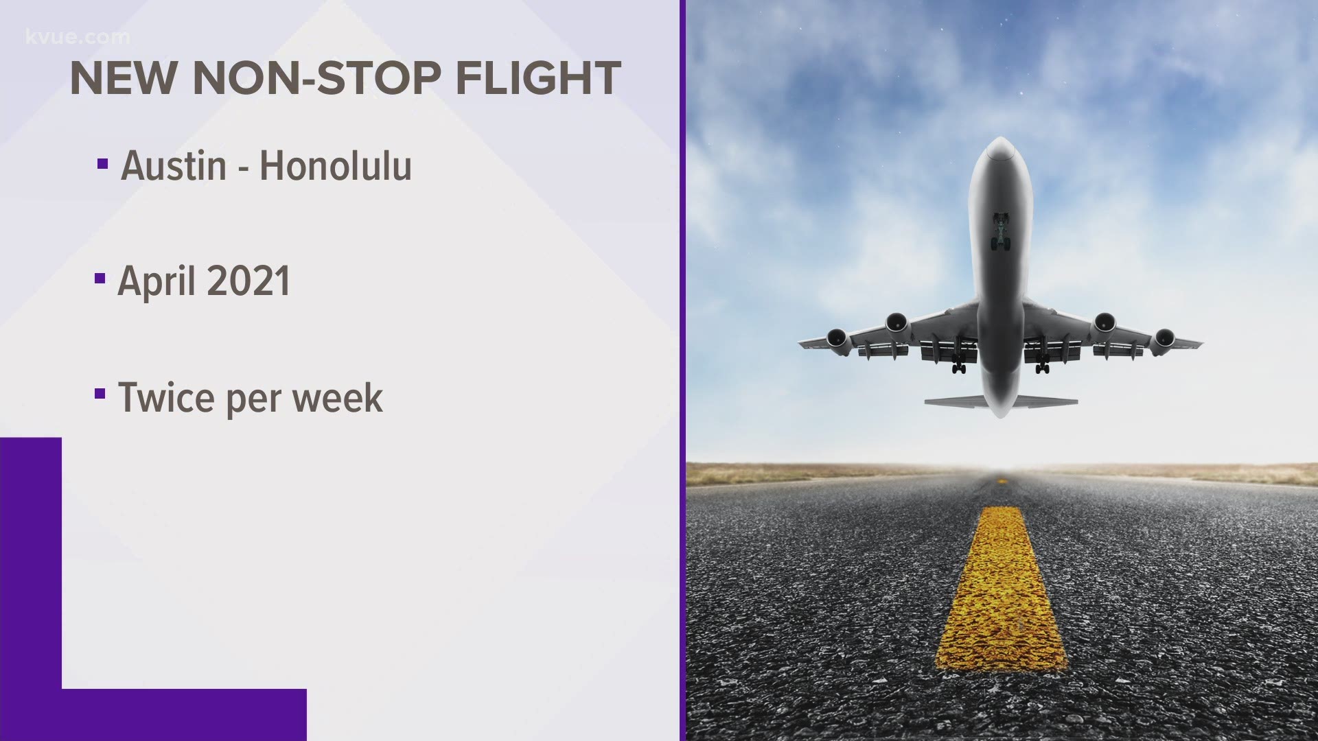 Hawaiian Airlines announced a new nonstop flight from Austin Bergstrom International Airport to Honolulu beginning in April 2021.