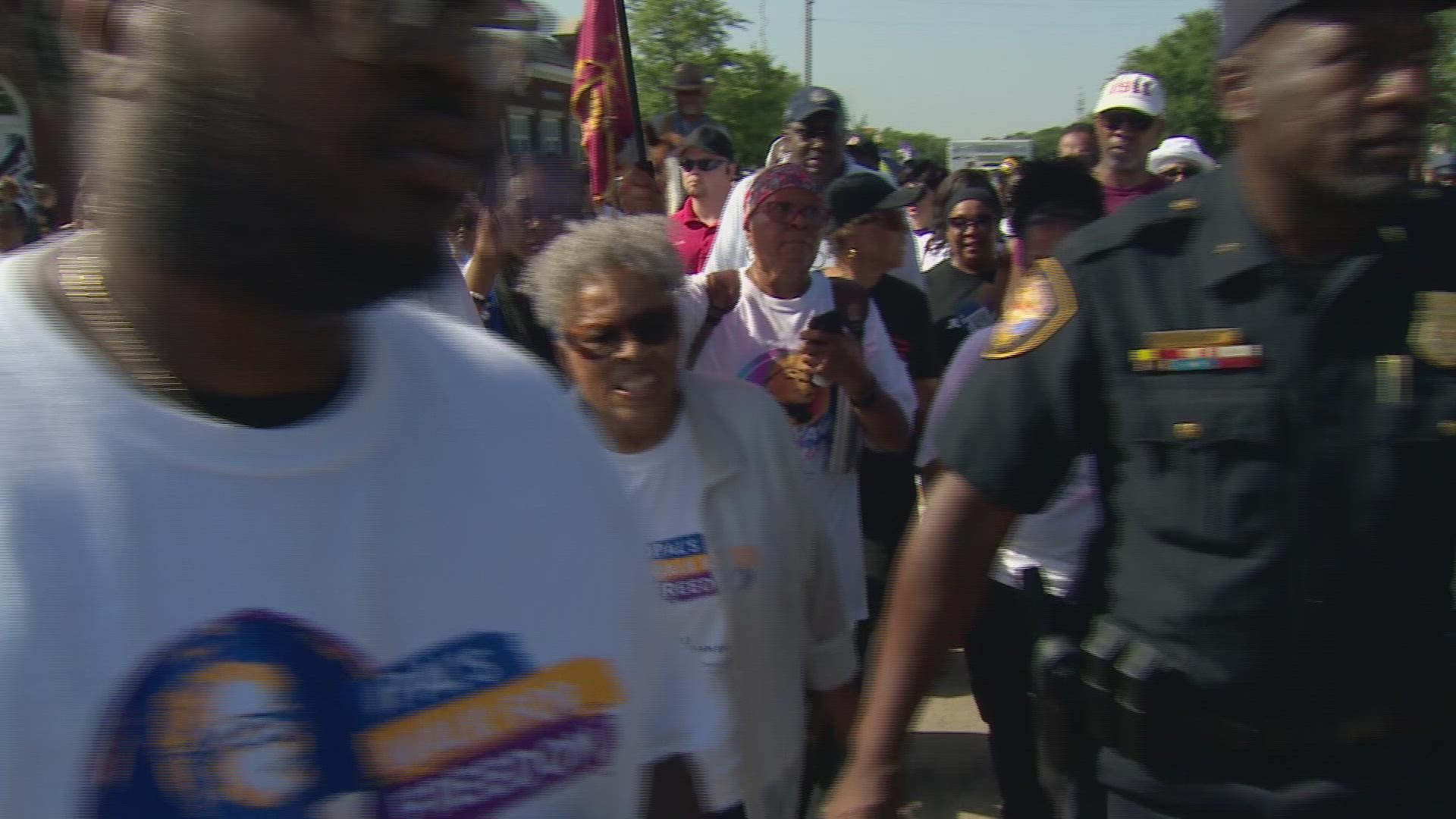 Opal Lee, often called the "grandmother of Juneteenth" was at the front of the 2.5-mile long march this year in Fort Worth.