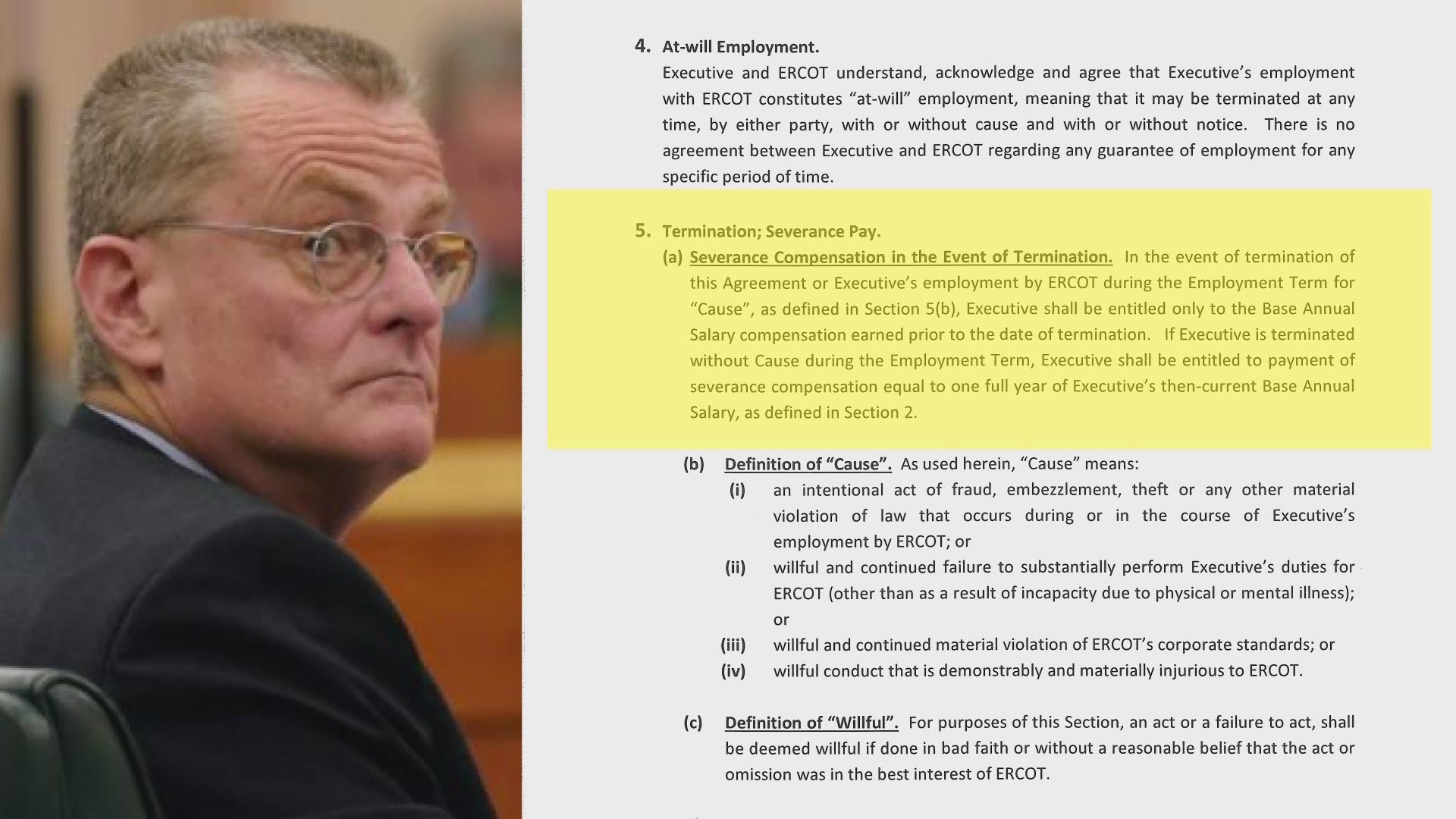 ERCOT's board served CEO Bill Magness with a 60-day's termination notice Wednesday. Thursday, he said he would not accept any payouts.