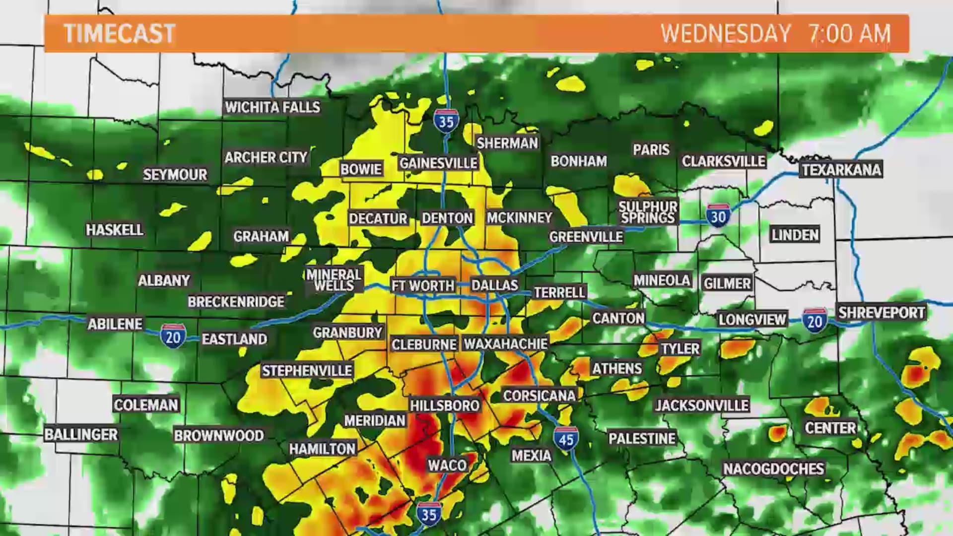 Radar loop of rain and storms Tuesday night through Thursday morning.