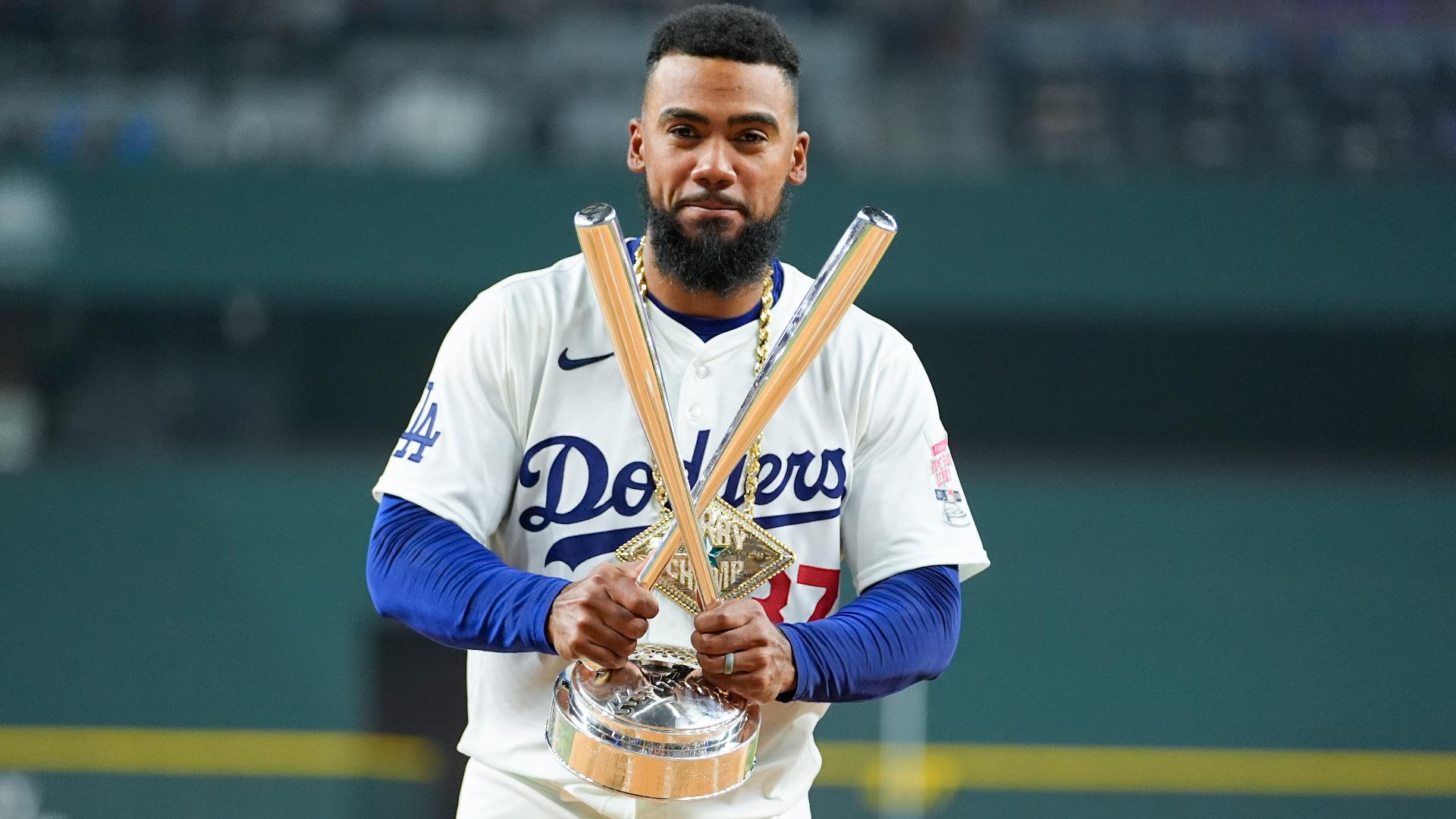 National League's Teoscar Hernández, of the Los Angeles Dodgers, won the 2024 MLB Home Run Derby at Globe Life Field.