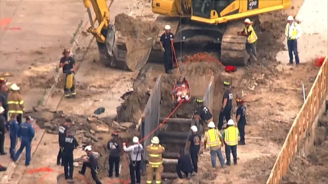 Texas firefighters rescue worker who fell into 17-foot-deep trench ...