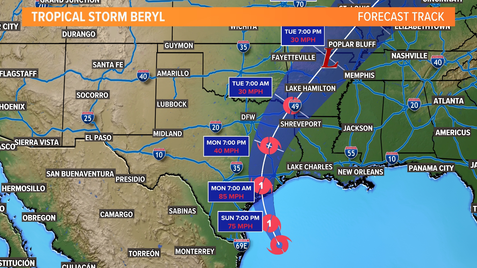 Hurricane Beryl tracker Texas forecast, spaghetti models, path