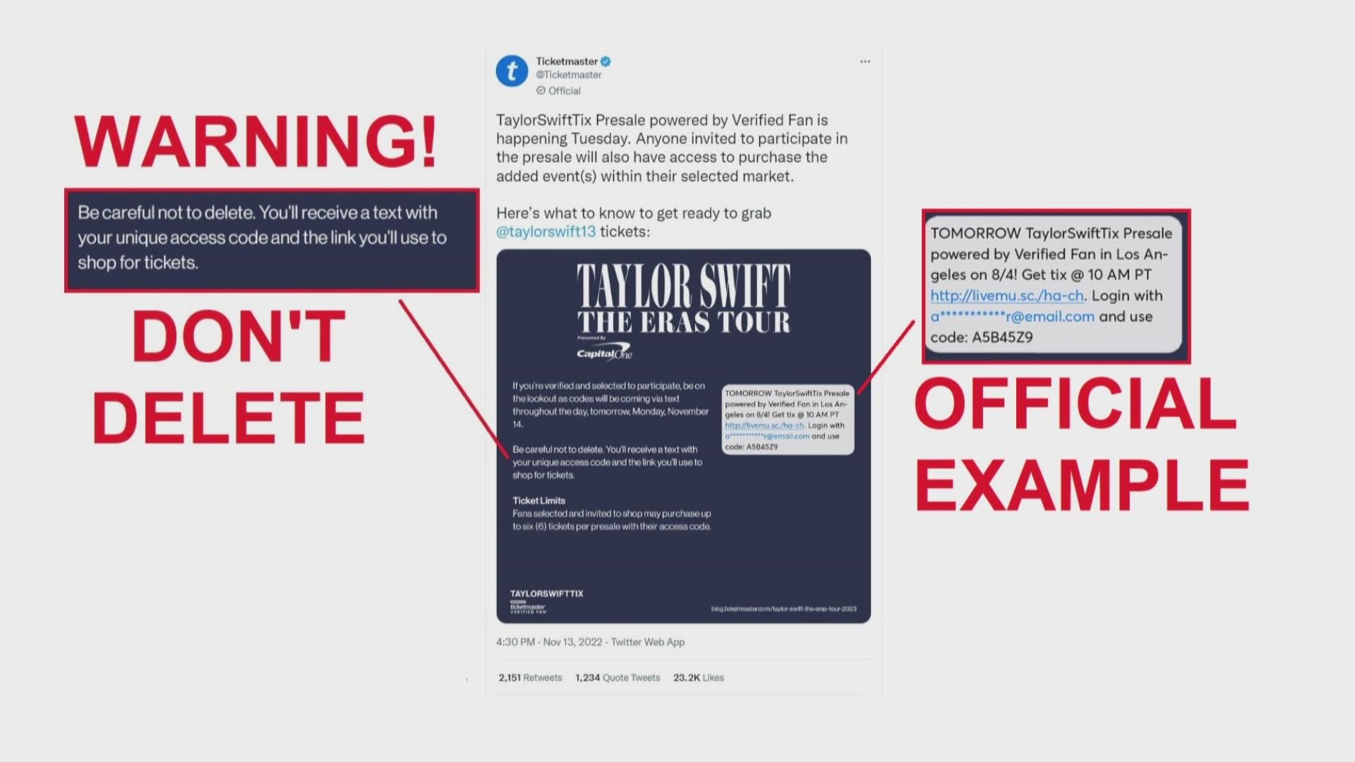 Ticketmaster is sending out texts Monday, November 14, 2022. No doubt, scammers will try to get into the mix for those wanting Taylor Swift tickets.