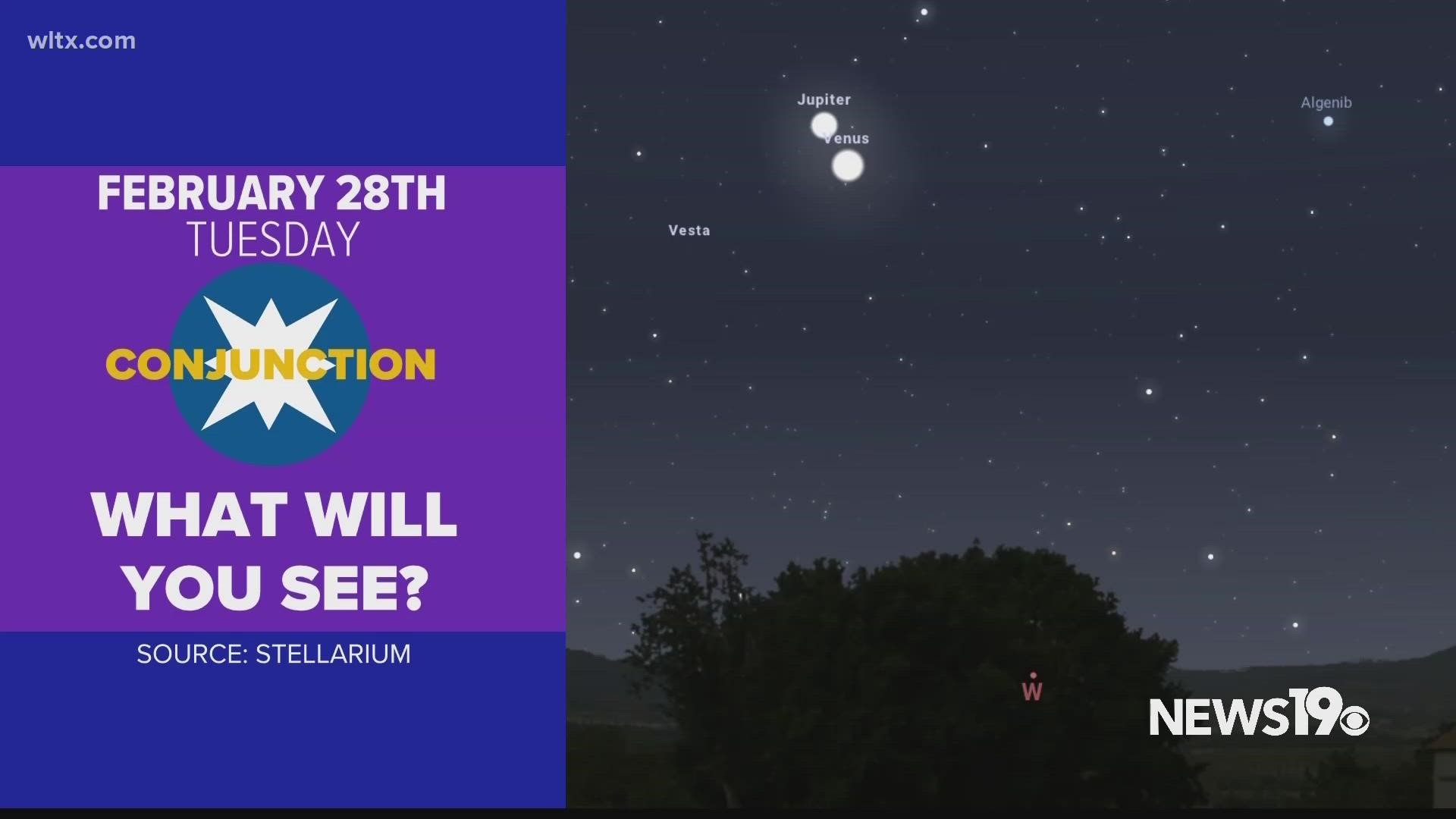 The two planets will appear close, but they are more than 400 million miles apart.