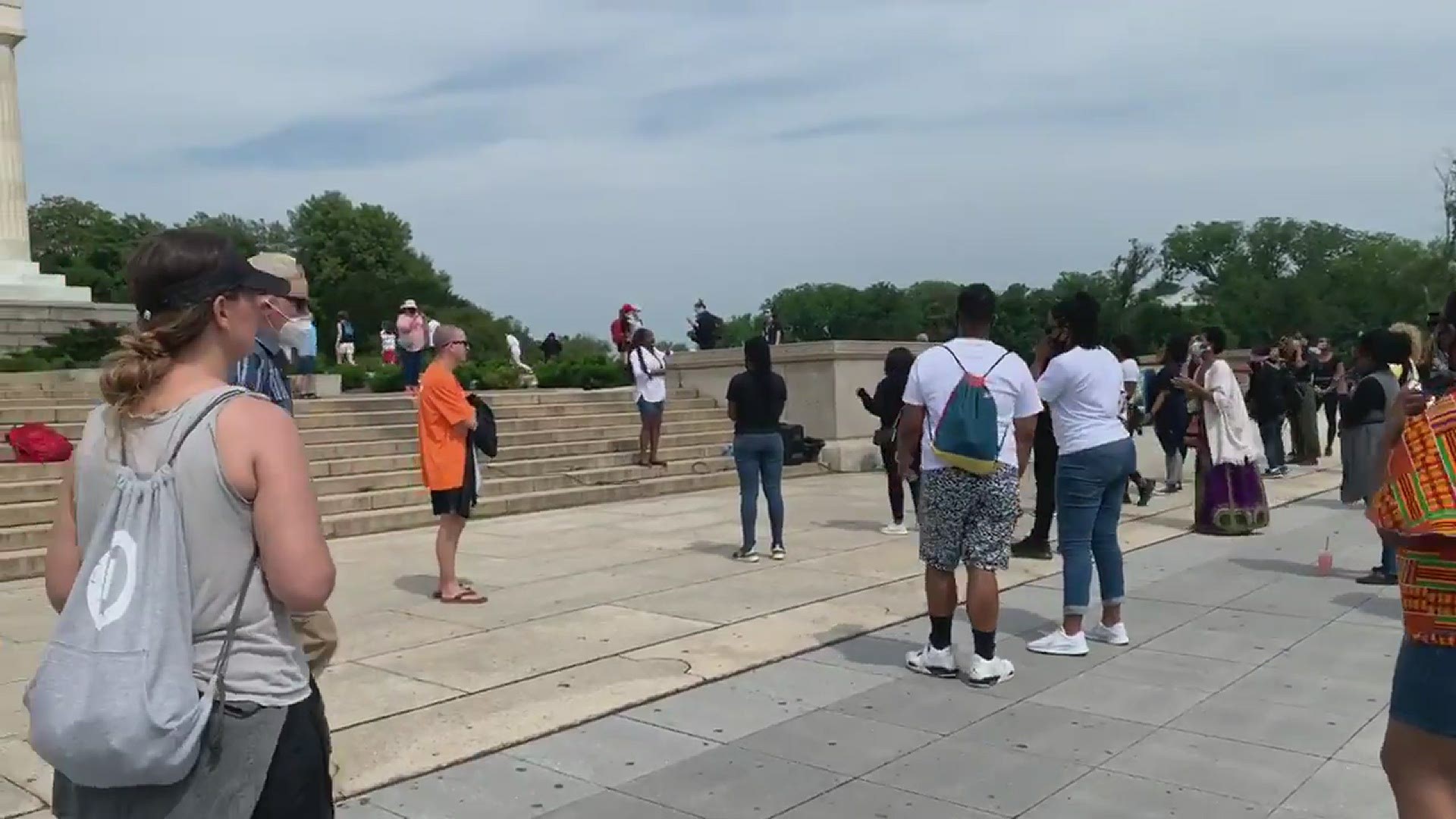 Peaceful protesters and demonstrations are heard at the Lincoln on Saturday, with worship songs and prayers heard.